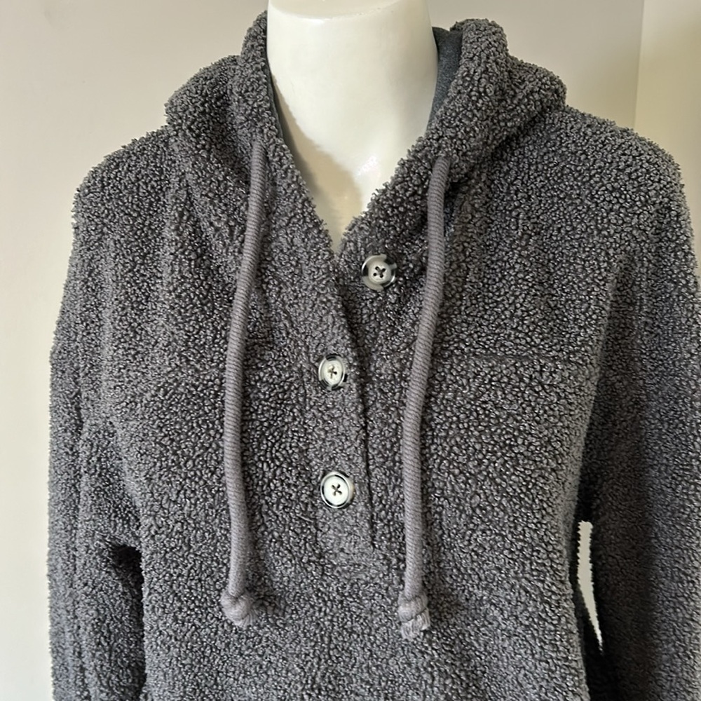 Anthropologie Current Air Sherpa Hoodie Gray Faux Shearling Sweater Size S - Picture 6 of 13